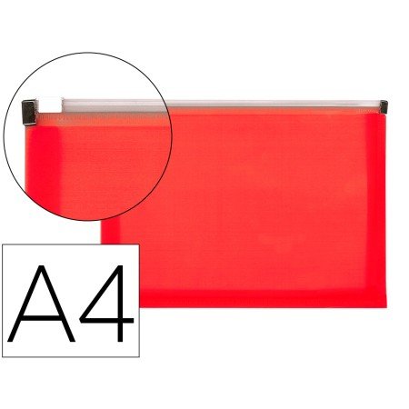 Bolsa Porta Documentos A4 com Fecho Vermelho Translucido