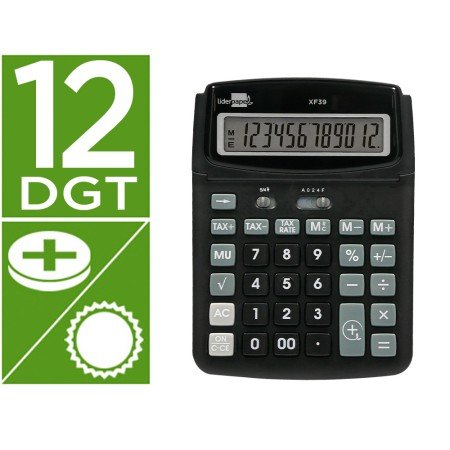 Calculadora de Secretaria Xf39 12 Digitos Solar E Pilhas Cor Preto 190X140X32 Mm 40% Plastico Reciclado