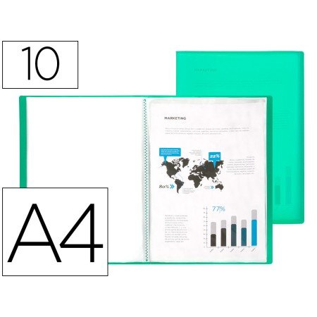 Capa Catalogo 10 Bolsas Polipropileno Din A4 Verde Translucido