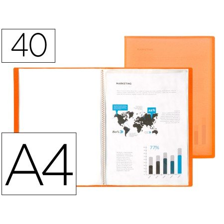 Capa Catalogo 40 Bolsas Polipropileno Din A4 Traslucida Laranja Frosty