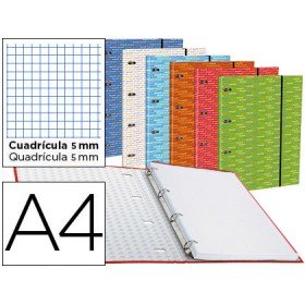 Pasta de Elasticos de Aneis com Recarga Din A4 120 Folhas 70 Gr Quadricula 5 Mm 4 Aneis Redondos de 20 Mm