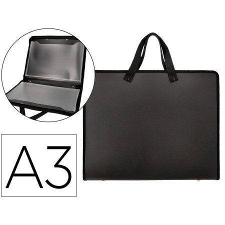 Pasta Porta Documentos Polipropileno A3 Fecho de Correr 2 Bolsos Interiores com Asa Cor Preto