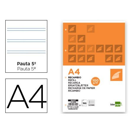 Recarga Din A4 100 Folhas 100G/M2 Pautado 2.5Mm com Margem 4 Furos