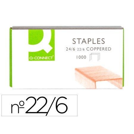 Agrafes Q-Connect Cobreados 22/6 Caixa 1000 Unidades