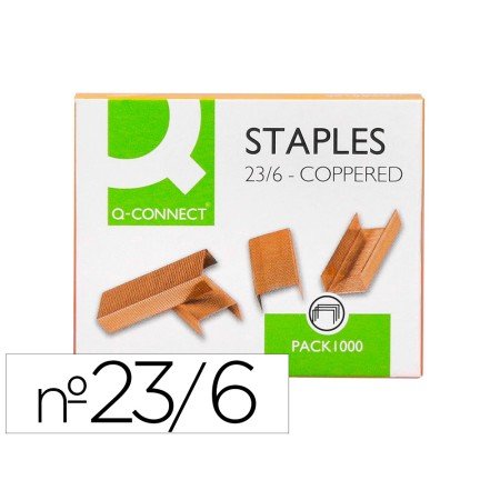 Agrafes Q-Connect Cobreados 23/6 Caixa 1000 Unidades