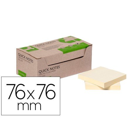 Bloco de Notas Adesivas Q-Connect 76X76 Mm 100% Papel Reciclado Amarelo Caixa de Cartao
