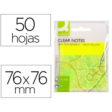 Bloco de Notas Adesivas Q-Connect Removiveis Plastico Translucido Amarelo Neon com 50 Folhas 76X76 Mm