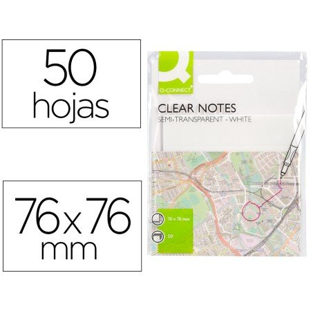 Bloco de Notas Adesivas Q-Connect Removiveis Plastico Translucido Branco com 50 Folhas 76X76 Mm