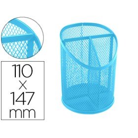 Porta Lapis Q-Connect Metal Rede Turquesa com 3 Compartimentos Diametro 110 Altura 147 Mm