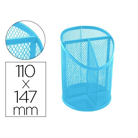 Porta Lapis Q-Connect Metal Rede Turquesa com 3 Compartimentos Diametro 110 Altura 147 Mm