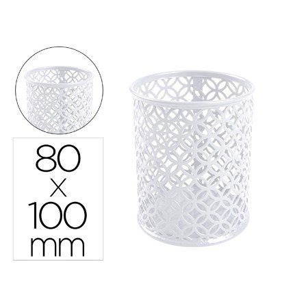 Porta Lapis Q-Connect Metal Redondo Branco Diametro 80 Altura 100 Mm