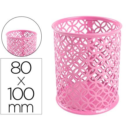 Porta Lapis Q-Connect Metal Redondo Rosa Diametro 80 Altura 100 Mm