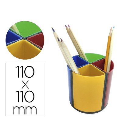 Porta Lapis Q-Connect Plastico Redondo Giratorio Cores Sortidas Diametro 110 Altura 110 Mm