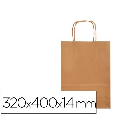 Saco de Papel Q-Connect Celulose Natural Liso L com Asa Retorcida 320X400X14 Mm