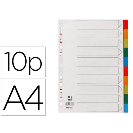 Separador Q-Connect Plastico Conjunto de 10 Separadores Din A4 Multiperfurados