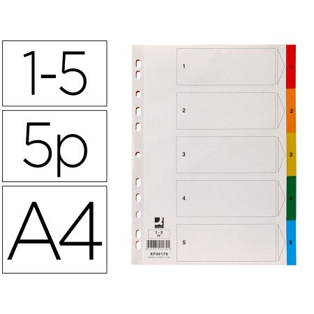 Separador Q-Connect Plastico Conjunto de 5 Separadores Din A4 Multiperfurados