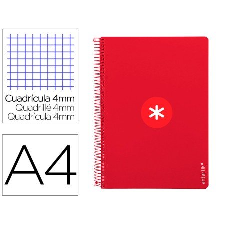 Caderno Espiral A4 Antartik Capa Dura 80F 100Gr Quadricula 4Mm com Margem Cor Framboesa