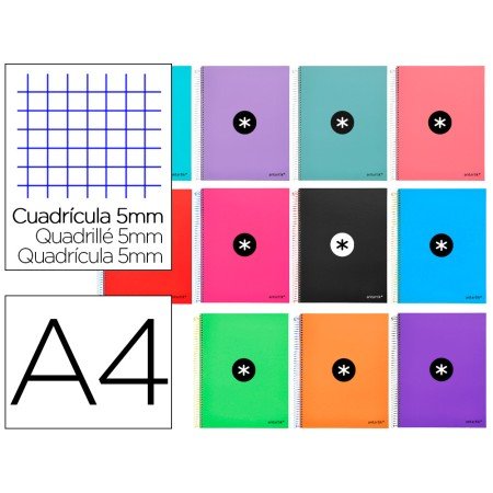 Caderno Espiral Din A4 Antartik Capa Forrada 120 F 100 Gr Quadricula 5Mm 5 Bandas de Cores Cores Sortidas