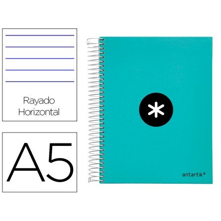 Caderno Espiral Din A5 Antartik Capa Forrada 120 F 100 Gr Pautado 5 Mm 5 Bandas Cor Menta