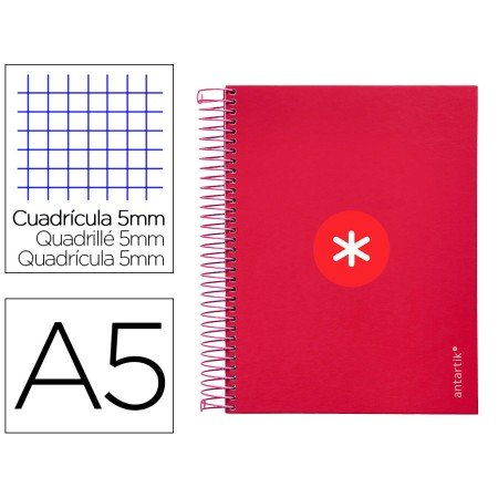 Caderno Espiral Din A5 Antartik Capa Forrada 120 F 100 Gr Quadricula 5 Mm 5 Bandas Cor Framboesa