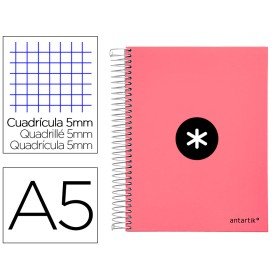 Caderno Espiral Din A5 Antartik Capa Forrada 120 F 100 Gr Quadricula 5 Mm 5 Bandas de Cores Cor Coral