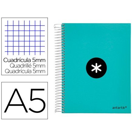 Caderno Espiral Din A5 Antartik Capa Forrada 120 F 100 Gr Quadricula 5 Mm 5 Bandas de Cores Cor Menta