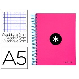 Caderno Espiral Din A5 Antartik Capa Forrada 120 F 100 Gr Quadricula 5 Mm 5 Bandas de Cores Cor Rosa F.