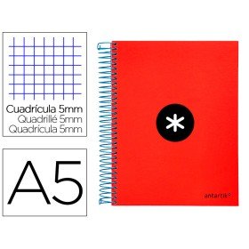 Caderno Espiral Din A5 Antartik Capa Forrada 120 F 100 Gr Quadricula 5 Mm 5 Bandas de Cores Cor Vermelho
