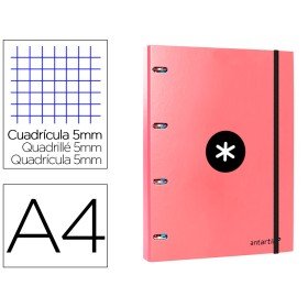 Pasta Antartik com Recarga Din A4 Quadricula 5Mm Forrada 4 Aneis 25Mm Cor Coral