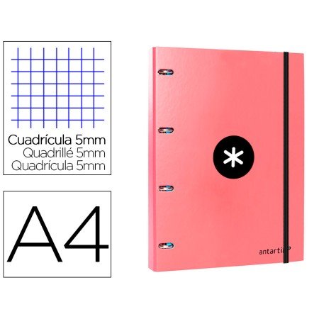Pasta Antartik com Recarga Din A4 Quadricula 5Mm Forrada 4 Aneis 25Mm Cor Coral