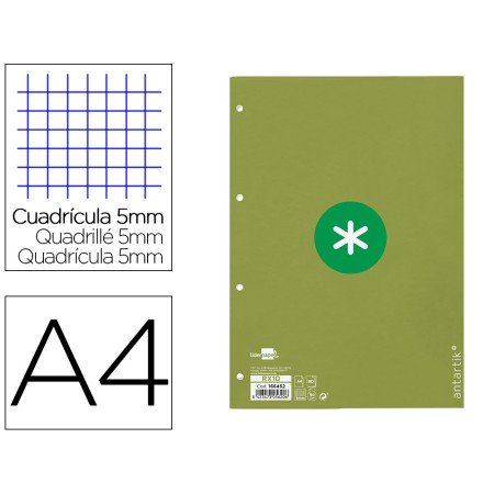 Recarga Colada Antartik Quadricula 5Mm Din A4 80 F 90 Gr 4 Furos 1 Banda Moldura Cor Menta