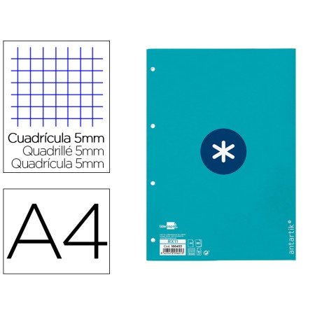 Recarga Colada Antartik Quadricula 5Mm Din A4 80 F 90 Gr 4 Furos 1 Banda Moldura Cor Turquesa