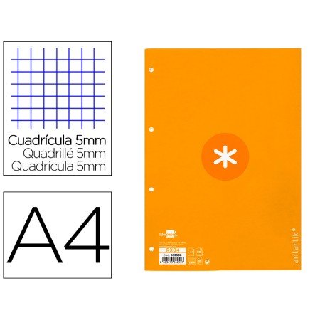 Recarga Colada Antartik Quadricula de 5Mm Din A4 100 F 90 Gr 4 Furos 1 Banda Moldura Cor Mostarda