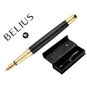 Caneta Belius Passion Dor Textura Aluminio Textura Escovado Desenho Preto E Dourado Tinta Azul Caixa Design