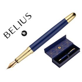 Caneta Belius Soiree Aluminio Desenho Art Deco Azul Marinho E Dourado Tinta Azul Caixa Design