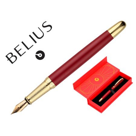 Caneta Belius Soiree Aluminio Desenho Art Deco Bordeaux E Dourado Tinta Azul Caixa Design