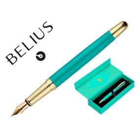 Caneta Belius Soiree Aluminio Desenho Art Deco Turquesa E Dourado Tinta Azul Caixa Design