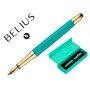 Caneta Belius Soiree Aluminio Desenho Art Deco Turquesa E Dourado Tinta Azul Caixa Design
