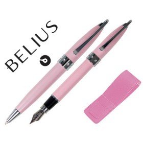Conjunto de Esferografica E Caneta Belius Brena Rosa Lacado com Cristal No Anel Central em Estojo