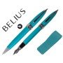 Conjunto de Esferografica E Caneta Belius Brena Turquesa Lacado com Cristal No Anel Central em Estojo