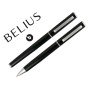 Conjunto Esferografica E Roller Belius Norwich Corpo Preto Mate E Detalhes Cromados Acetinados em Caixa de Oferta