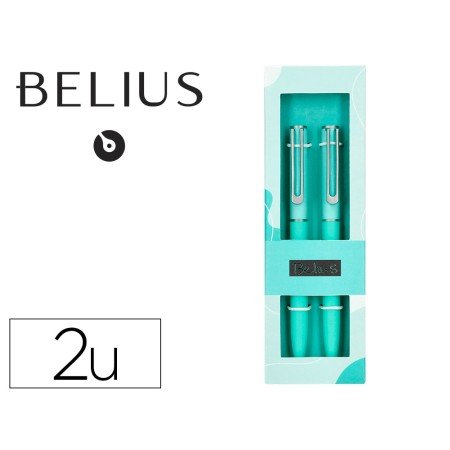 Esferografica Belius Bari Set com 2 Esferograficas Cor Celeste Ponta 1 Mm Tinta Azul em Caixa de Oferta
