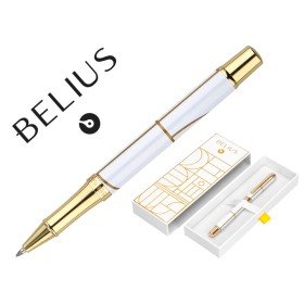 Esferografica Belius Carte Blanche Desenho Branco E Dourado Tinta Azul Caixa Design