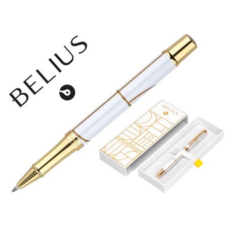 Esferografica Belius Carte Blanche Desenho Branco E Dourado Tinta Azul Caixa Design
