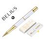 Esferografica Belius Carte Blanche Desenho Branco E Dourado Tinta Azul Caixa Design