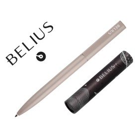 Esferografica Belius Rocket B Aluminio Desenho Minimalista Cinza Caixa Cilindrica Tinta Azul