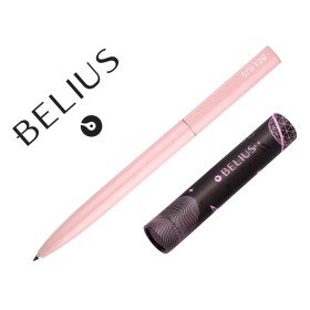 Esferografica Belius Rocket B Aluminio Desenho Minimalista Rosa Caixa Cilindrica Tinta Azul