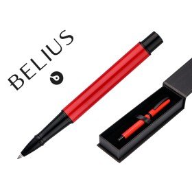Esferografica Belius Turbo Aluminio Desenho Vermelho E Preto Tinta Azul Caixa Design