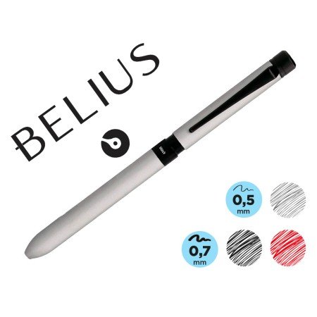 Esferografica Belius Zurich 3 em 1 Corpo Prateado Tinta Preta E Vermelha Lapiseira 0,5 Mm em Estojo