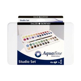 Aguarela Daler Rowney Aquafine Caixa Metalica de 48 Cores Sortidas com Pincel